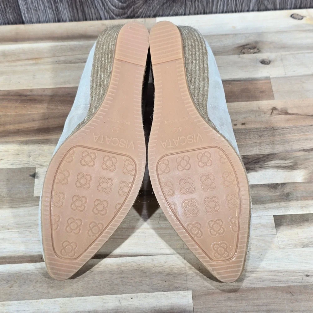 Viscata Barcelona Suede Espadrille Wedge Pumps Beige Made in Spain Size 40‎